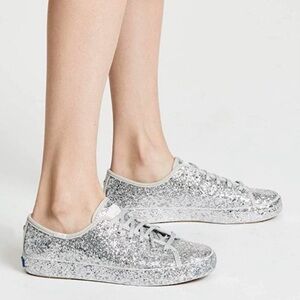 Keds X Kate Spade New York All-over Glitter Sneakers Flats Silver Size 8